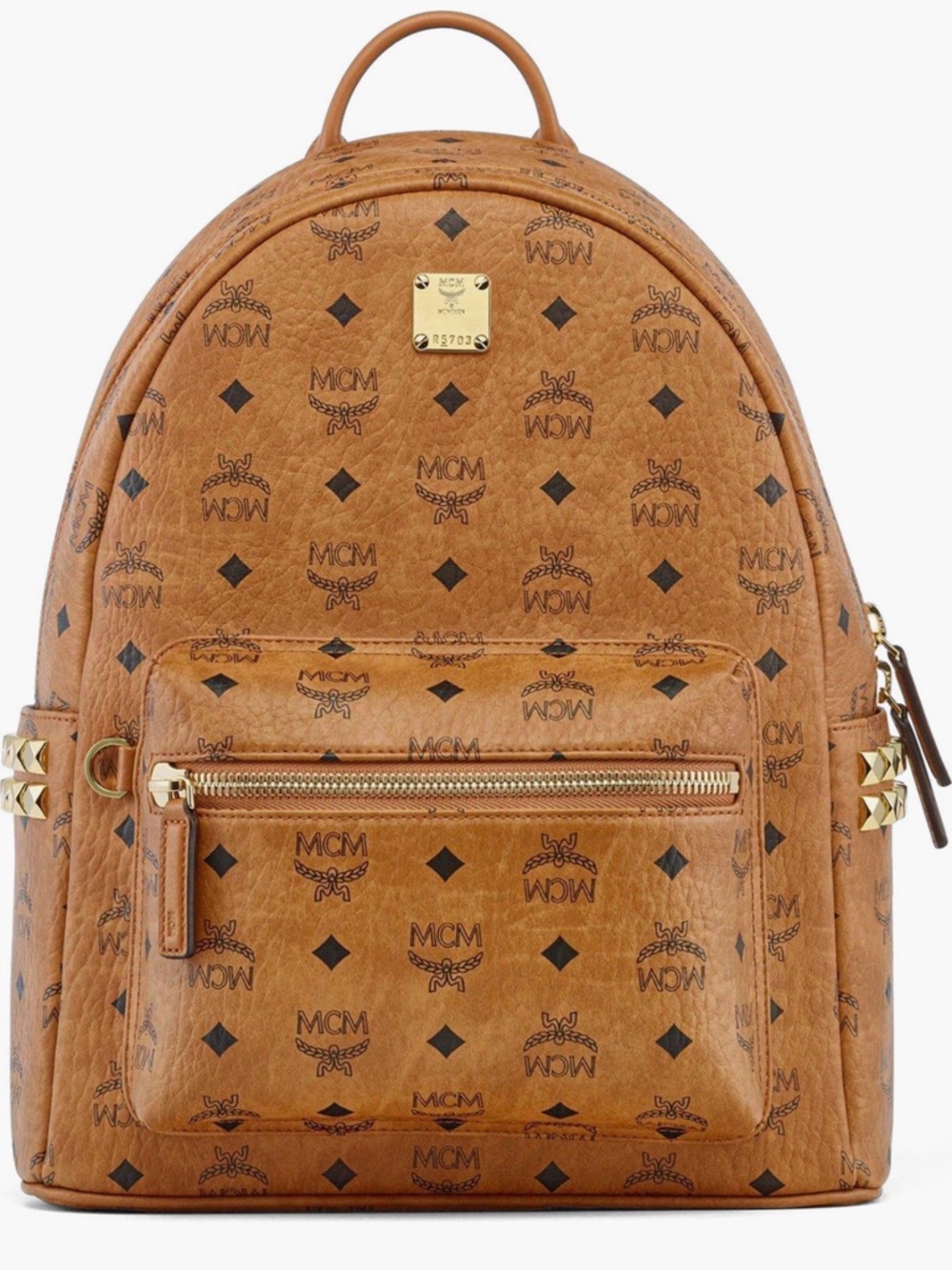 MCM Small Stark Side Studs Backpack in Cognac Visetos, Authentic, NWT